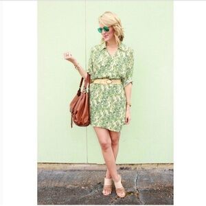 Green Leaf Print Faux Wrap Dress Cabi #280